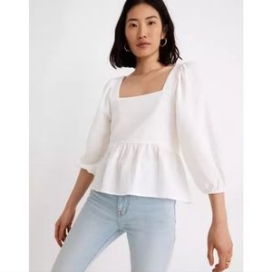 Madewell Lightspun Puff-Sleeve Peplum Top
